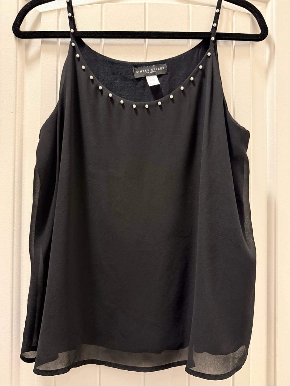 Simply Styled Black Chiffon Stud-Trim Cami